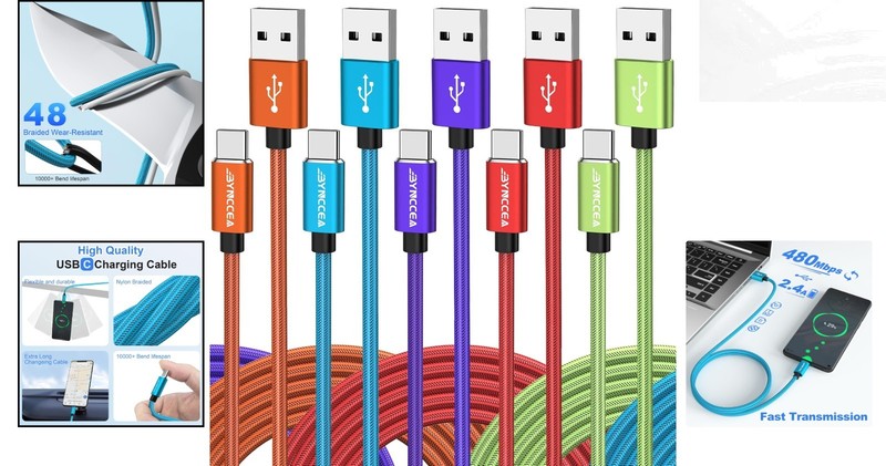 Extra Long USB C Cable 10FT - 5 Pack Durable & Fast Charging for All Devices gallery