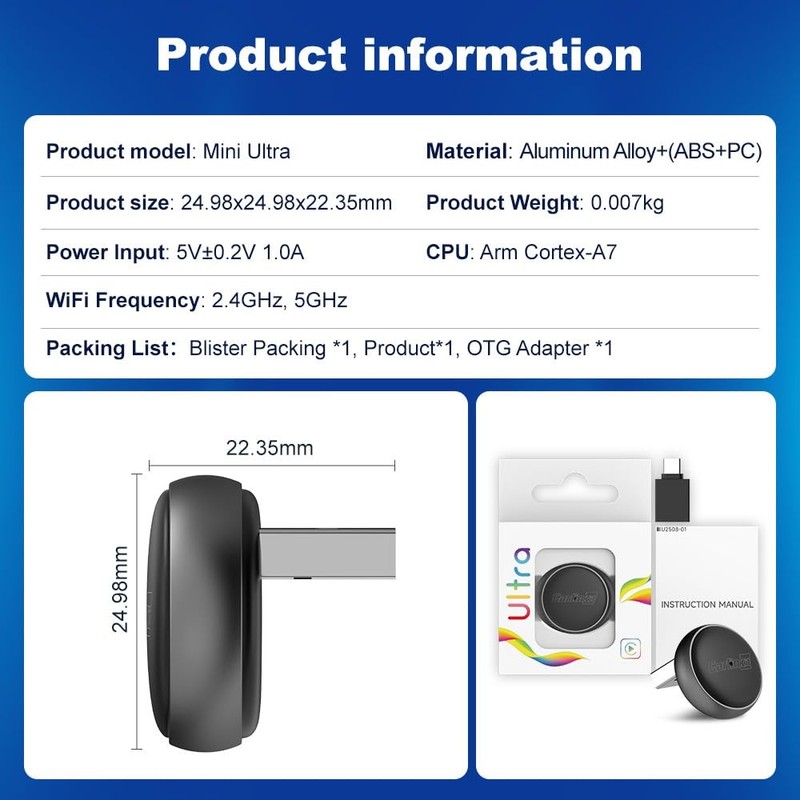 Wireless CarPlay & Android Auto Adapter - Mini Ultra 3 Convert OEM Wired to W... gallery