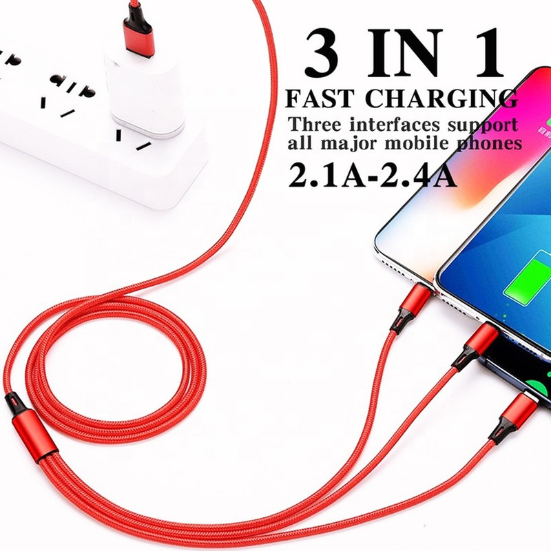 3 in 1 Fast USB Charging Cable Charger Cord For iPhone Samsung Android WHOLESALE gallery