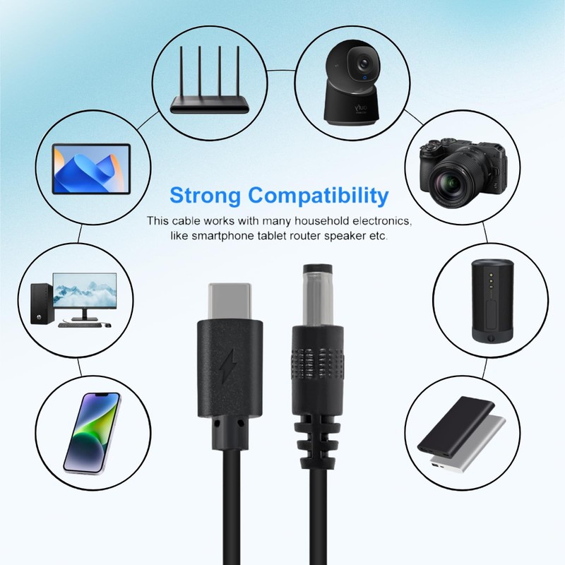 3.3 ft USB C to DC 9V Power Cord with 13 Connector Tips 5.5x2.5mm Plug gallery