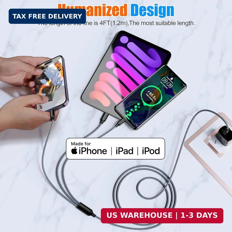 Multi Charging Cable 2ft 2Pack 3 in 1 Charger Cord, Short Multiple Rapid Nylon B gallery