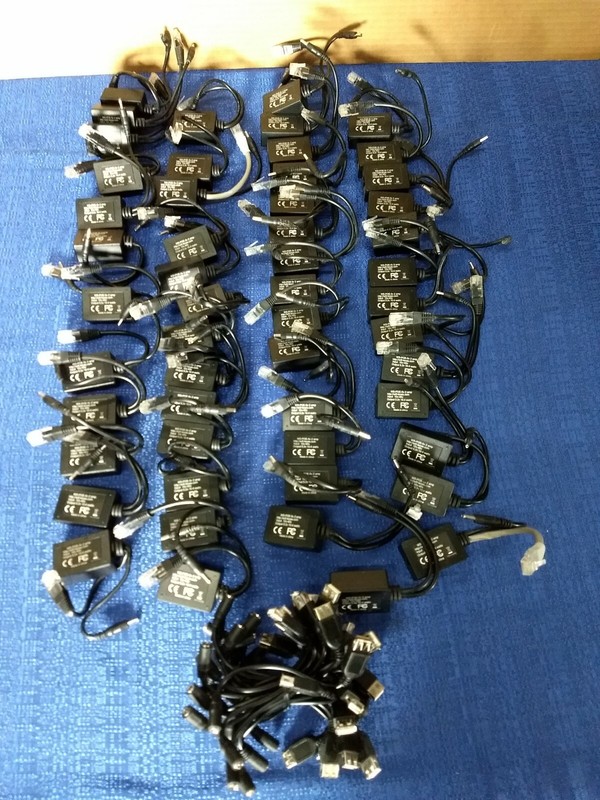 Lot of 53 WIFI-Texas WS-POE-5V 2 Amp Splitters w/ 30 USB to 1.35 X 3.5mm Cords