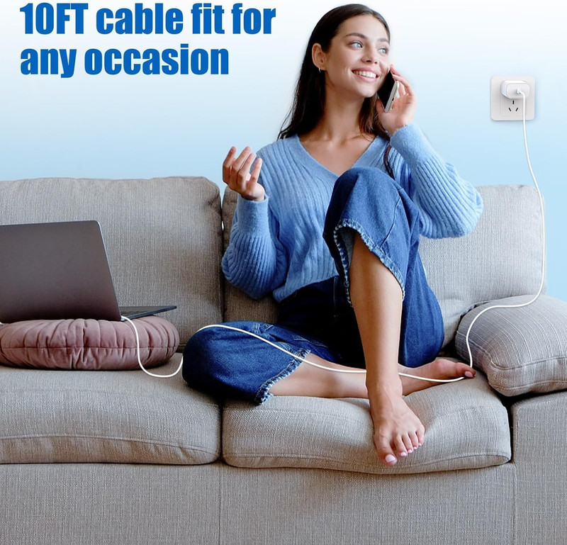 Iphone 17 16 15 Fast Charger Block and 10Ft Type C to C Cable Cord Long, 20W gallery