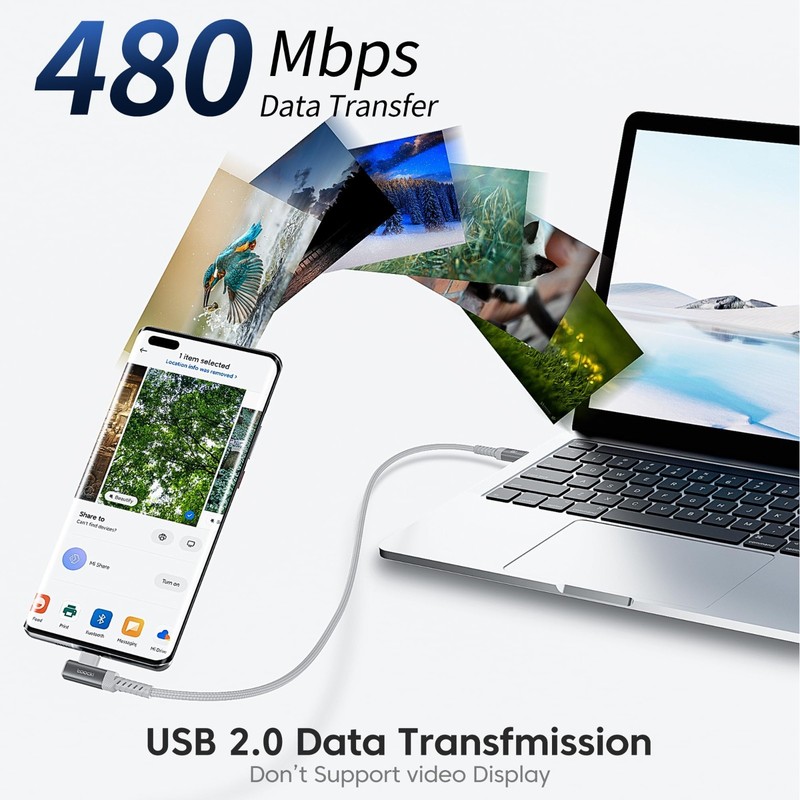10ft USB C to USB C Charger Cable 60W Fast Charging Cord - Right Angle, 2 Pack f gallery