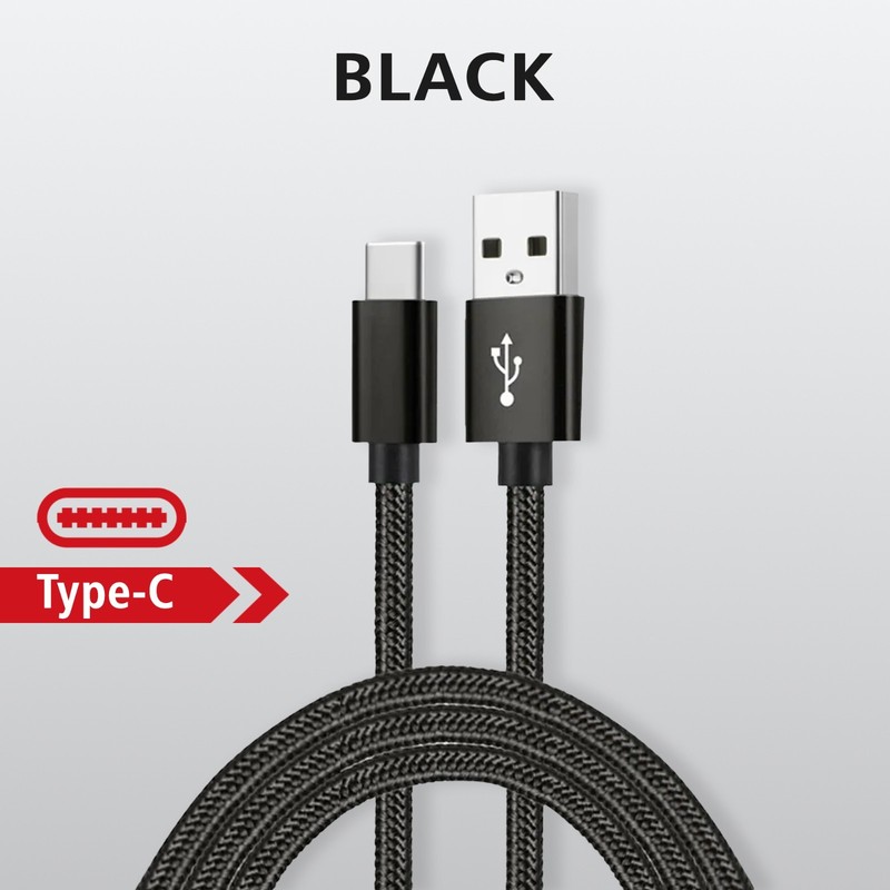 3-Pack Black Braided USB A to USB C Type-C Fast Charging Data Charger Cable Cord gallery