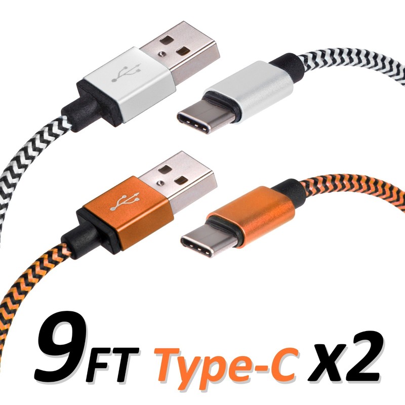 Type C 9 FT USB Charger Data Cable For Android Device Type-C High Quality 2 Sets