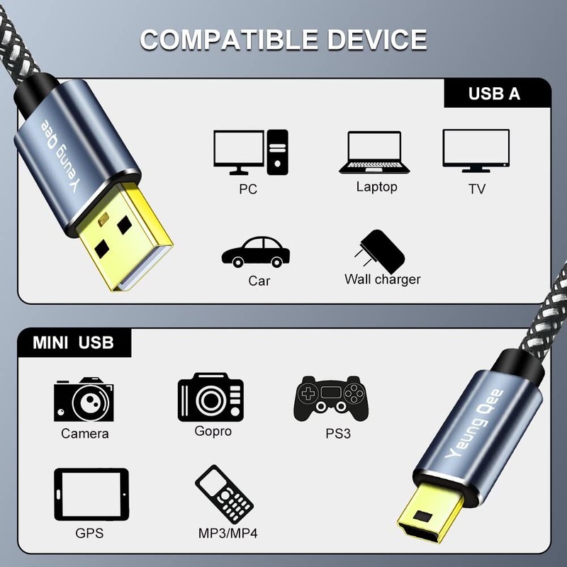 Mini USB Cable Braided USB 2.0 Type A to Mini B Cable Braided Charging Cord C... gallery