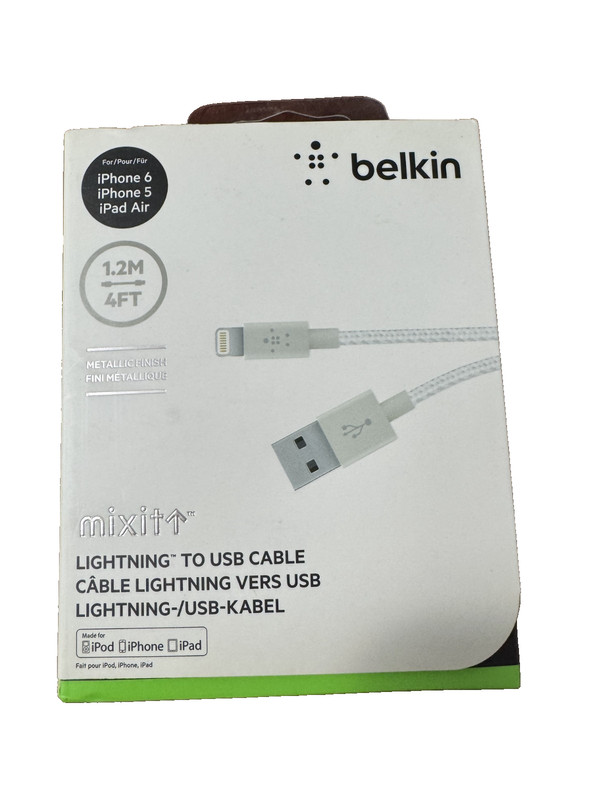 Belkin Braided Lightening to USB Cable 4' - White