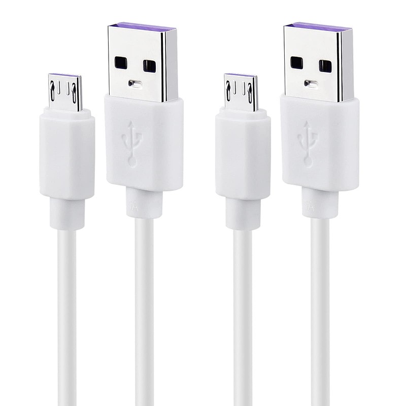 USB to Micro USB Cable Fast Charging Cord Data Wire White 2 PCS Length 3ft