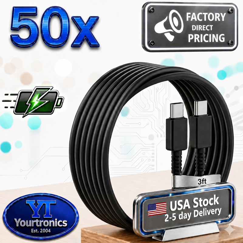 50x USB-C to USB-C Fast Charge Cables Quick Type Charger Bulk Wholesale OEM