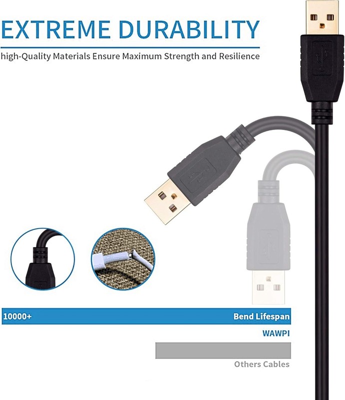 USB A to A Male Cable 30Ft Long Extension Tangle Free for Hard Drive Printer gallery