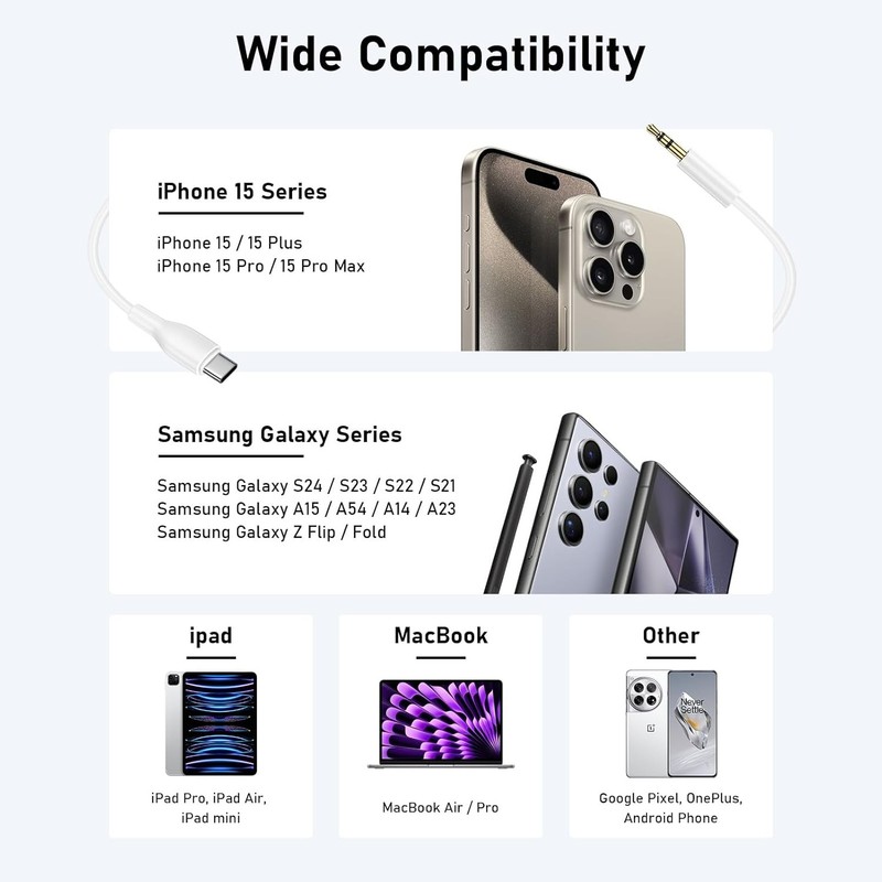TypeC to Aux Cable USB Type-C Male To 3.5mm Cord Car AUX Music Audio Adapter Lot gallery