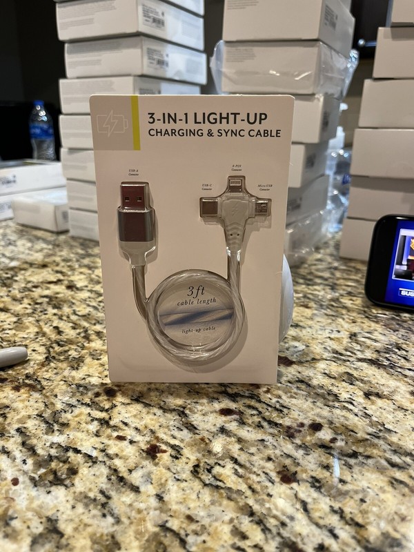 3 In 1 Light Up Synce Cable 3 ft