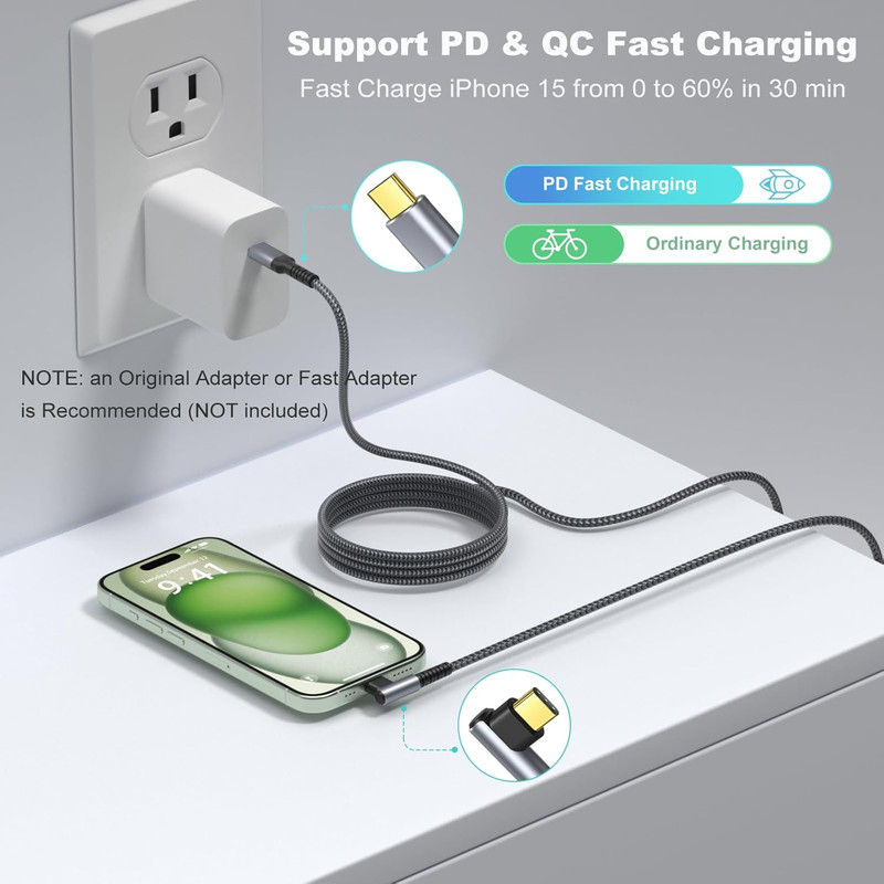 USB C to USB C Cable 10Ft, 2Pack USB C to C 90 Degree Right Angle Long USBC Cabl gallery