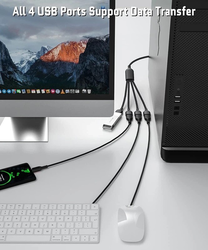 USB Splitter 1 in 4 Out 1FTUSBA Charger Sp-LitterMulti Port USBA Y CableUSB E... gallery