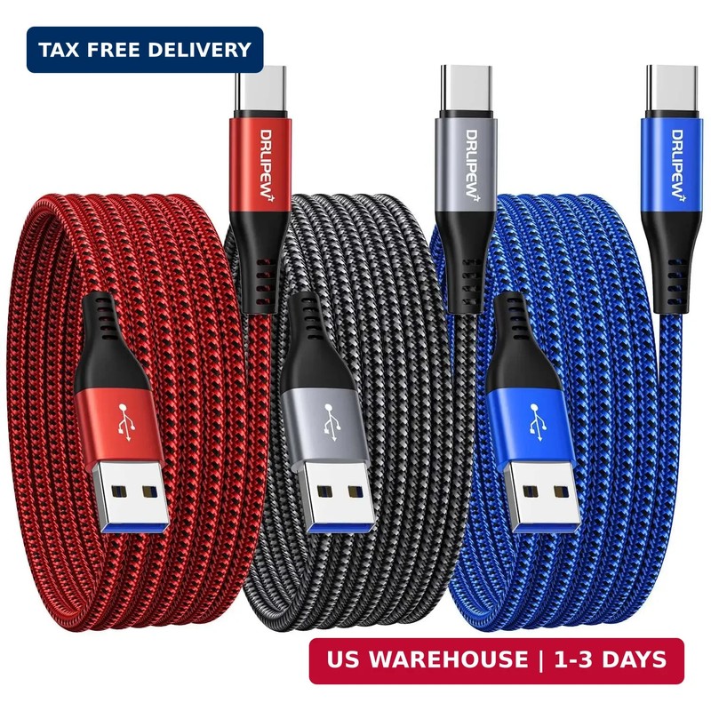 USB C Cable 10 ft 3Pack, Extra Long USB A to USB C Cable 10ft Braided Type C ...