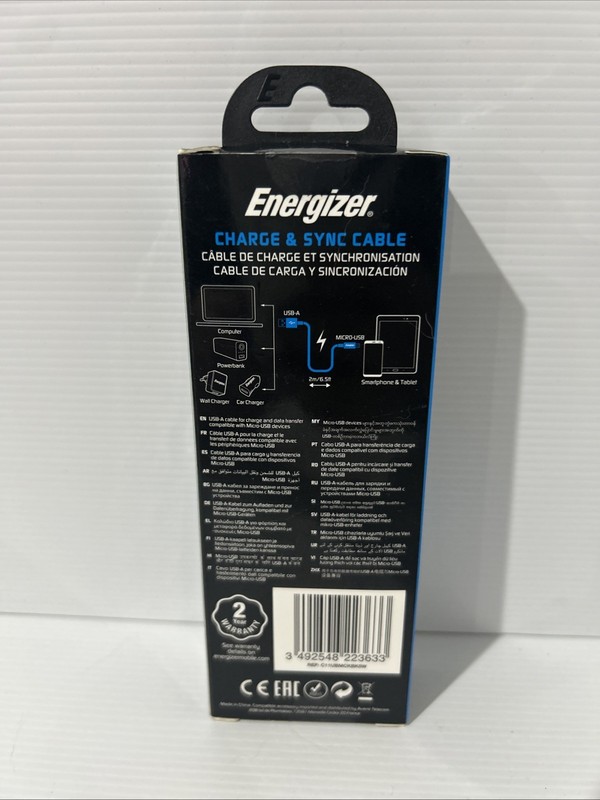 Energizer Extra Long 2M USB-A - MicroUSB Charger Sync Cable Phone Tablet Speaker gallery