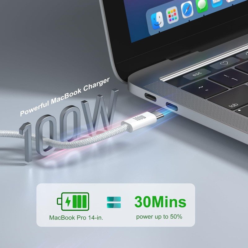 100W USB C to USB C Cable, Fast Charging Cord for MacBook Pro/Air Charger 20V... gallery
