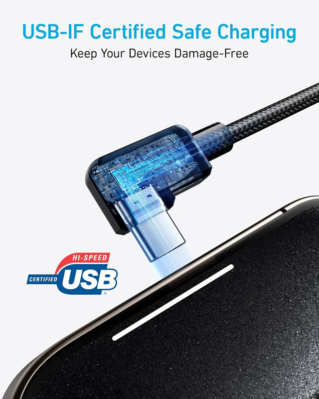 Cable [2 Pack 6FT], Right Angle USB a to USB C Braided Cable, Durable 90 Degree gallery