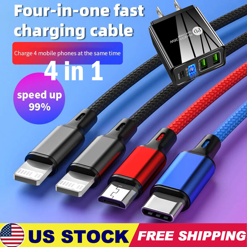 4 in 1 Fast USB Charging Cable Universal Multi Function Cell Phone Charger Cord