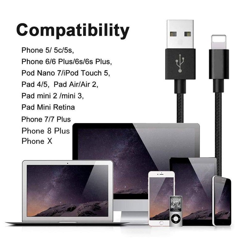 Cable, [2Pack] 4FT Nylon Braided Fast Charging USB Cord Replcement for X 8 8 ... gallery