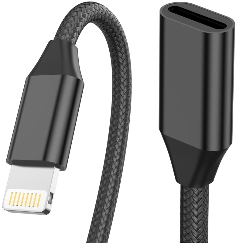 for iPhone Charger Extension Cord,[Apple MFi Certified] Black-Braided/3FT