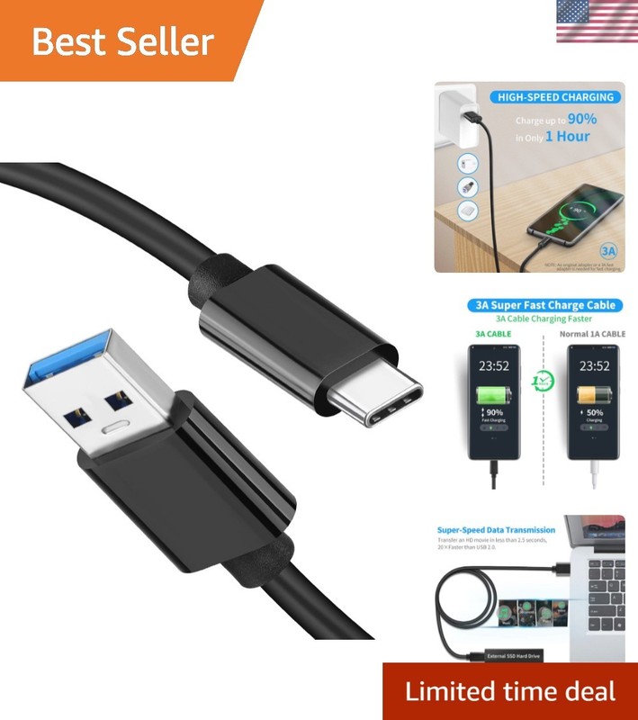 Durable 3FT USB C to USB A Cable for 3A Fast Charge & Super-Speed Data Sync