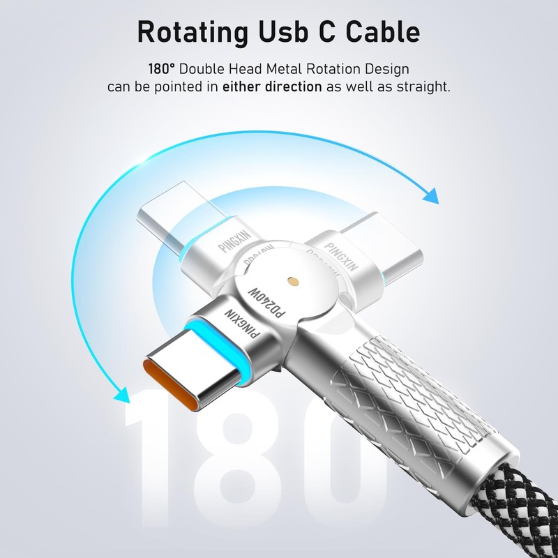 USB C to C Cable 6.6ft 240W, 180°Rotating C 6.6FT, Black gallery