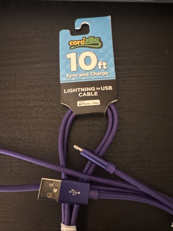 Cordzilla 10ft iPhone To USB Cord Purple Heavy Duty