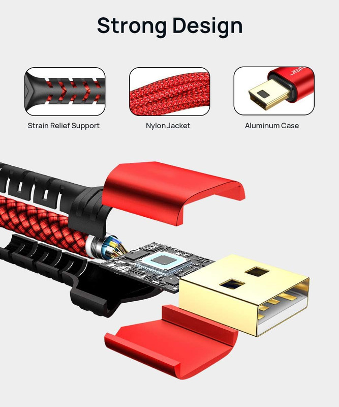JSAUX Mini USB Cable[2-Pack 3.3Ft+6.6Ft], USB 2.0 Type a to Mini B Fast Charging gallery