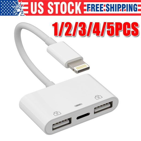 For iPhone to dual USB 3.0 Camera OTG Adapter with Charging Port for iPad lot