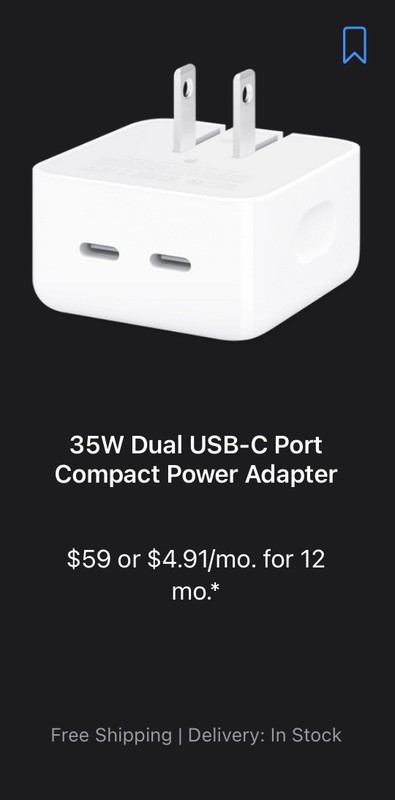 Genuine Apple 35W Dual USB-C Port Compact Power Adapter