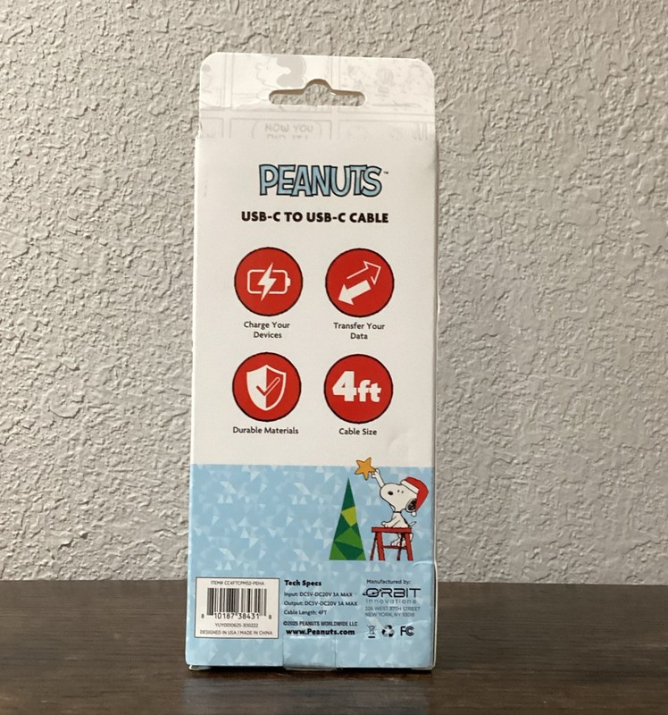 Peanuts Snoopy 4Ft USB-C To USBC Charger Cable Data/Sync Stocking Stuffer Tree gallery