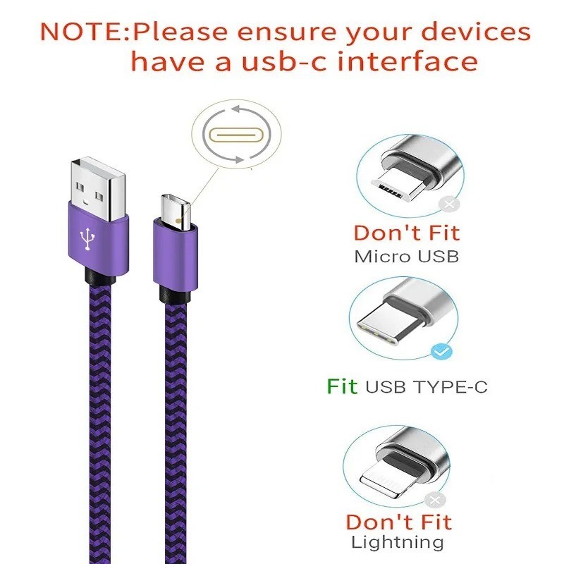 USB-C Fast Charging Cable Braided Nylon USB-A to Type C Cord 1M 2M 3M Android gallery