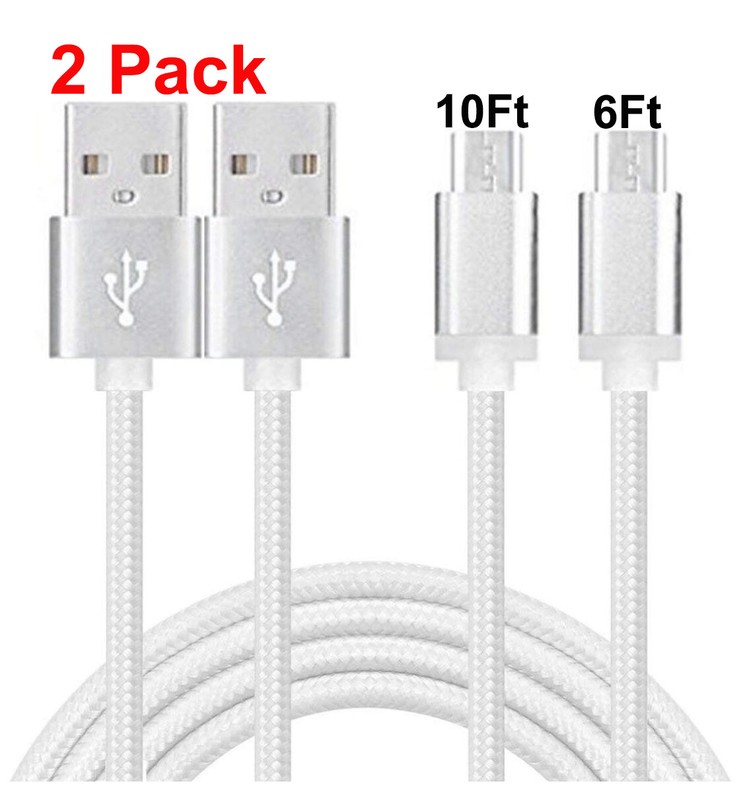 2 Pack 10/6ft Micro USB Cable Fast Charge Sync Data for Samsung Android HTC LG
