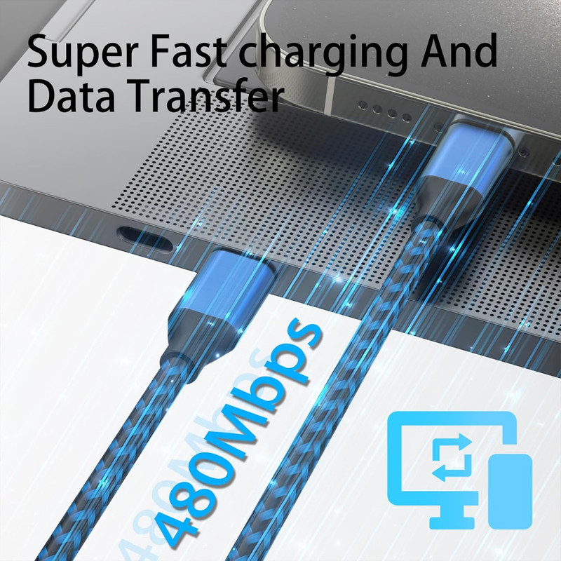 USB C to USB C Cable Nylon Braided 60W 3/3/6/6/10 FT USB Type C Fast Charging Ca gallery