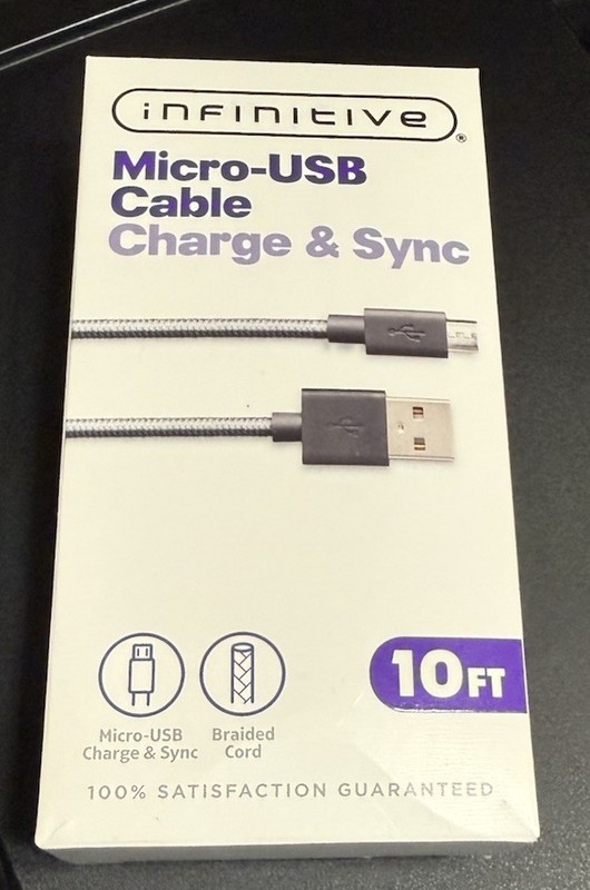 Charge & Sync INFINITIVE Micro USB Cable Braided 10 Foot Grey Cord