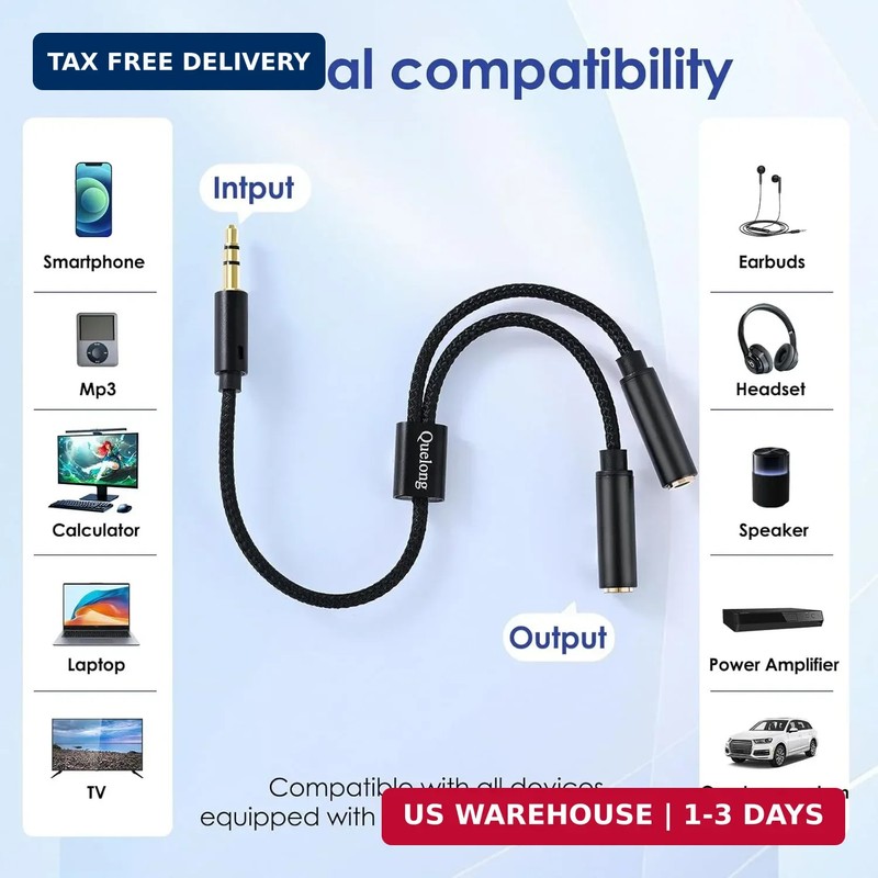 2Pcs Headphone Splitter, Dual Headphone Nylon Braided Extension Cable, Hi-Fi Aud gallery