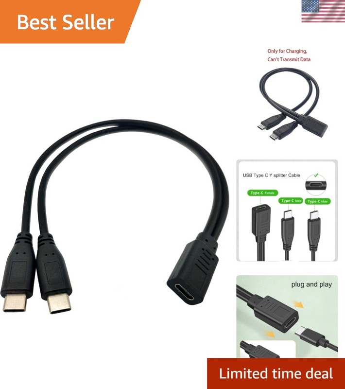 USB C Splitter Charge Cable,1 Feet USB Type C 1 Female to 2 Dual Male Y Split…