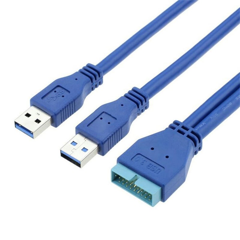 Dual Port USB 3.0 A Male To 20 Pin Male Motherboard Extension Cable 5Gbps PC gallery