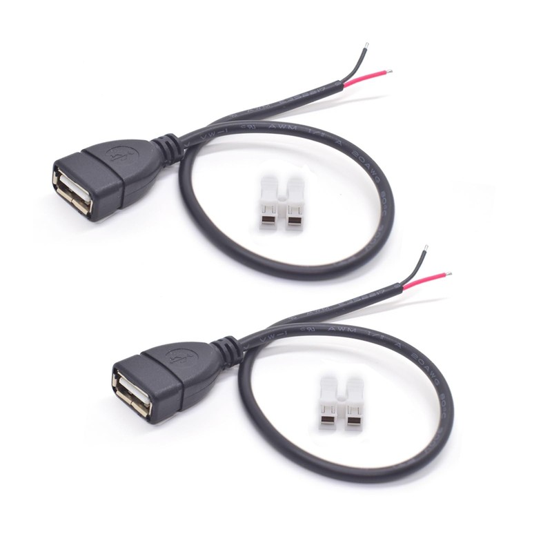 2PCS USB Female 2 Wire Pigtail 1FT 20AWG 5V 5A Bare Wire DIY Power Cable New USA gallery