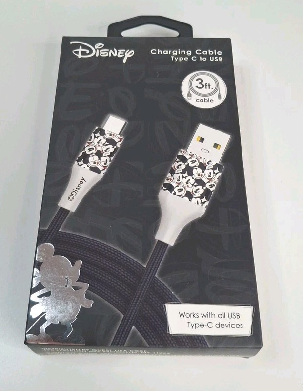 Disney Mickey Charging Cable Type C To USB 3 FT Cable Black
