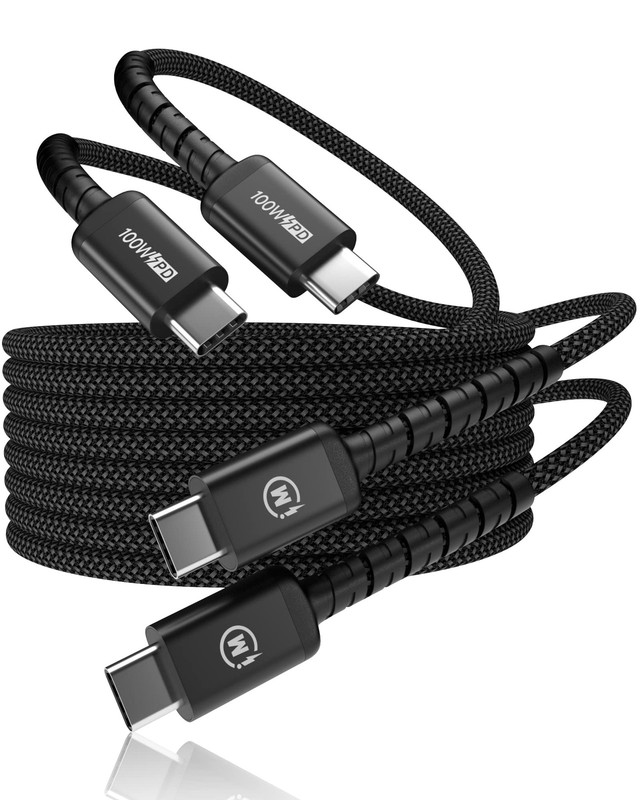 2 Pack 100W Fast Charging USB C to C Cable 6.6ft Type C Charger Cord Black