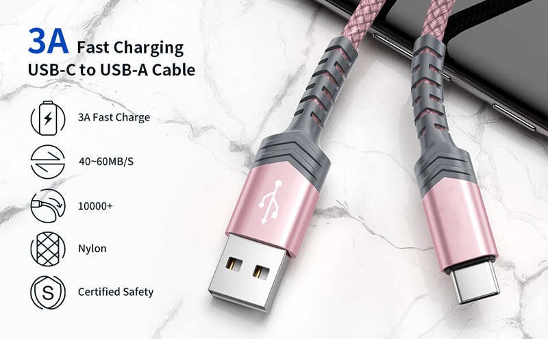 Flexible Data Fast Charging Cord Sync Charger Long Cable for Samsung Phone PINK gallery