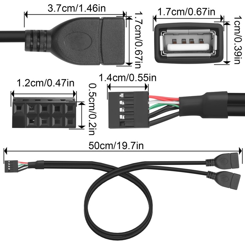 9Pin USB Header to Dual USB 2.0 Female Cable, Internal Motherboard USB 2.0 Sp... gallery
