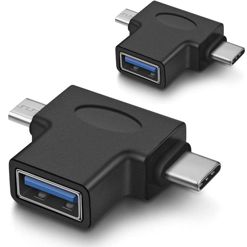URWOOW 2 in 1 OTG Converter USB 3.0 to Micro and Type C 2 Pack, black