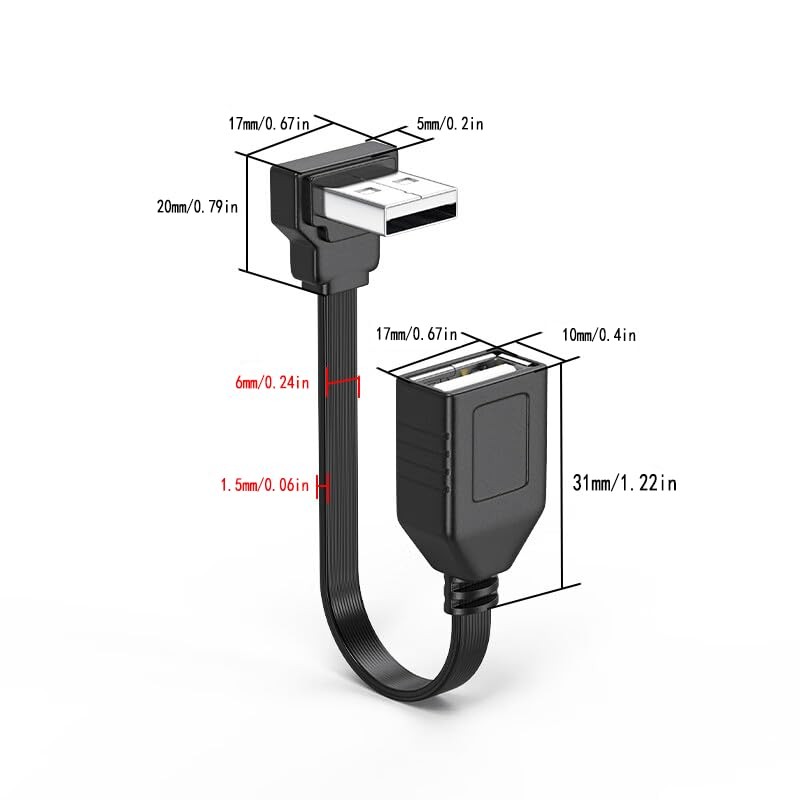 90 Degree USB 2.0 Extension Cable 4 Inch Flat Right Angle Male Female 2 PCS gallery