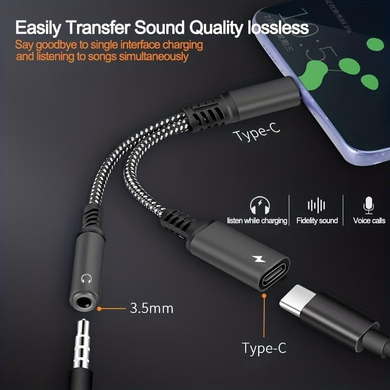 Adaptador de cargador y conector de audio para auriculares de 3.5 mm a USB C gallery