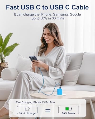 Apple iPhone 15/16 Charging Cord USB C, 6FT Blue, Purple USB C to C Cable gallery