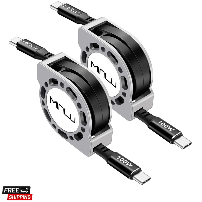 Retractable USB C to USB C Cable4 Ft, 2Pack,100W USBC 5A Fast Charging Cord, ...